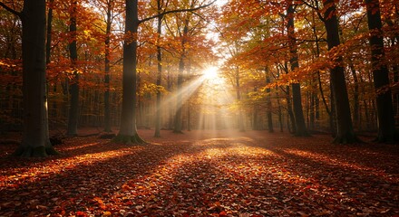 Fototapeta premium Autumn forest sunlight