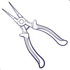 Outline Vector Drawing of Precision Needle Nose Pliers with Comfortable Hand Grip for Wire Cutting, Bending, Gripping, and Professional Workshop Equipment