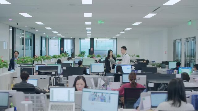 Spacious, bright, modern office workday routine office shots.