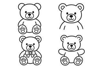 Obraz premium Cute teddy bear outline collection. Simple black contour vector cartoon set. Adorable animal character illustrations for coloring book, baby shower, or nursery decoration.