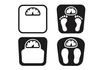 Weight scale icon set. Bathroom weigh measure concept. Diet, fitness, and health symbol. Body mass tool. Vector for obesity & lose weight. Healthy lifestyle illustration.