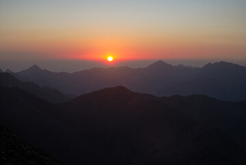 Sunrise from Pic de Coma Pedrosa mountain peak in Andorra