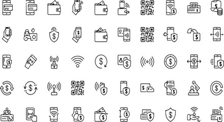 Collection of modern outline icons representing technology business and connectivity diverse symbols for web and app design vector