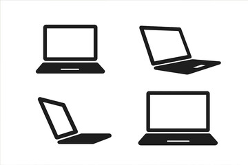 Minimalist laptop icon set with varied angles. Vector computer silhouette graphic. Notebook pictogram collection for web, app, and digital concepts. Modern technology symbol.