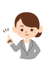 指差しポーズをするビジネスパーソン　イラスト　スーツの女性のシンプルなイラスト
