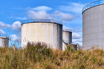 Oil storage tanks on industrial site in Halmstad, Sweden, energy infrastructure