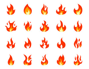 simple yellow and orange flames collection. flames vector icons. isolated on white background. flames in simple flat style. vectors