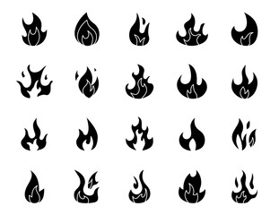 flames collection. flames vector icons. isolated on white background. flames in simple glyph style. vectors