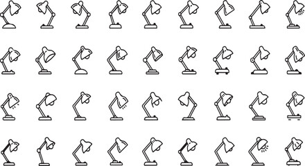Obraz premium Collection of hand drawn desk lamp icons showing various poses and angles for creative projects vector