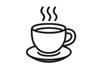 Obraz premium Coffee cup line icon. Hot tea mug with steam symbol. Simple black and white vector illustration for cafe menu, website or app. Morning breakfast beverage pictogram graphic.
