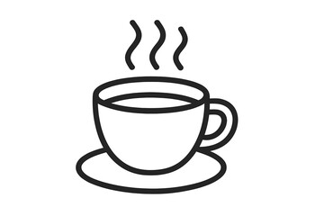 Coffee cup icon vector line art illustration. Hot drink symbol with steam for cafe menu or logo. Tea cup simple graphic. Black and white outline drawing of a mug. Beverage.