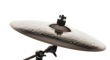 A close up of a cymbal on a stand against a white background in a studio setting with good lighting ai generated