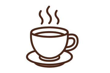 Obraz premium Coffee cup thin line icon. Steaming hot drink in a mug on a saucer. Vector symbol for cafe menu, logo. Simple outline cartoon illustration of espresso, latte, or tea beverage.