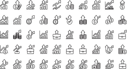 Collection of hand drawn business and finance icons representing growth success and strategy vector