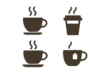 Coffee cup and tea mug vector icon set. Minimalist silhouette symbols for cafe menu, coffee shop, or restaurant. Hot drink, beverage, espresso, cappuccino, and latte icons.