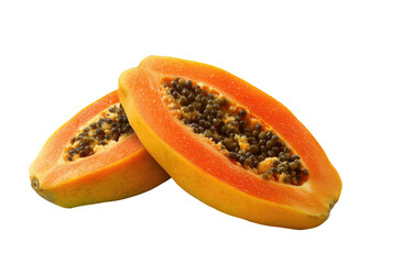 Two halves of a papaya fruit