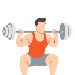 Vector illustration of man lifting heavy barbell for strength training