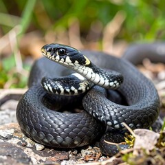 Black snake coiled, close-up