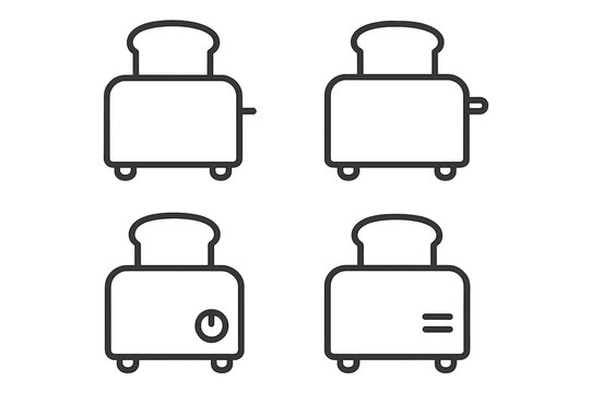 Minimalist toaster icon set in clean linear style for modern kitchen design, vector cartoon illustration with transparent background, ordered collection of kitchen appliance icons