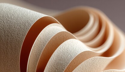 Close-up shot of layers of textured paper, softly curved, in shades of beige and peach
