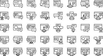 Collection of 36 simple line icons representing technology and digital concepts on white vector