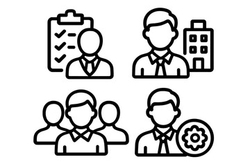 User icon set with professional work, job, company, staff, employee icons for business graphics, concepts, and apps, vector cartoon illustration with transparent background, organized series