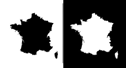 A map silhouette of France, a black and white icon representing French geography, travel, and European culture.