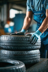 Mechanic expertly changing tires in auto repair shop with precision and care