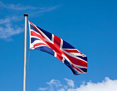 Union Jack flag waving in a clear sky