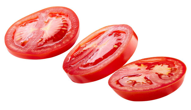 Rodaja de tomate voladora en fondo