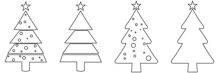 Festive Holiday Christmas Tree Vector Collection. Green Black Yellow Seasonal Decorations. Set of christmas trees. Winter collection. Isolated objects. Flat vector Christmas tree silhouette 