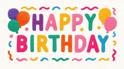 Vibrant happy birthday message with colorful balloons and confetti, perfect for celebrations