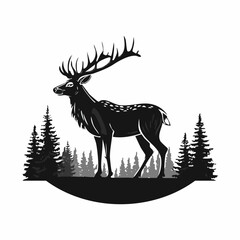 Vector silhouette of forest deer on white background