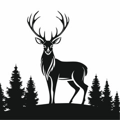 Vector silhouette of forest deer on white background