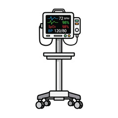 Medical monitor displaying vital signs, including heart rate, oxygen saturation, and blood pressure.