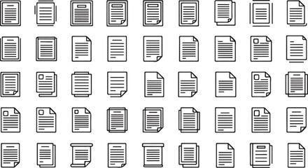 Collection of document icons representing files and information pages on a white canvas vector