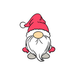 Cartoon Christmas Gnome with Red Hat and White Beard on Black Background – Whimsical Holiday Character Illustration for Festive Decor, Greeting Cards, and Seasonal Merchandise
