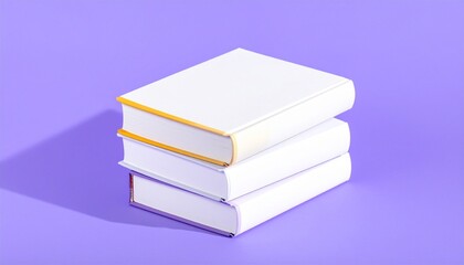 stack of books on purple background