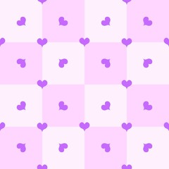 Seamless Pattern of Rotated Purple Hearts on Pink Checkerboard Background – Playful and Symmetrical Design for Textiles, Wallpapers, and Romantic-Themed Decor
