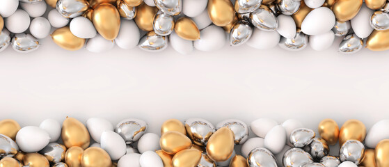 full of helium balloons on ceiling for wedding or new year party, flyer decoration, header - 3D rendering