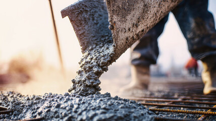 Concrete pouring technique showcases skillful craftsmanship at a