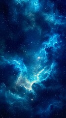 Obraz premium Blue cosmic galaxy nebula glowing stars surreal fantasy digital abstract art