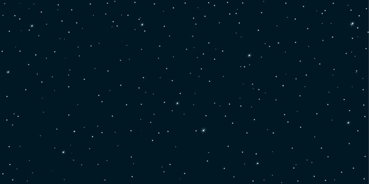 Night starry sky with sparkling stars. Realistic 3d vector illustration on dark background.