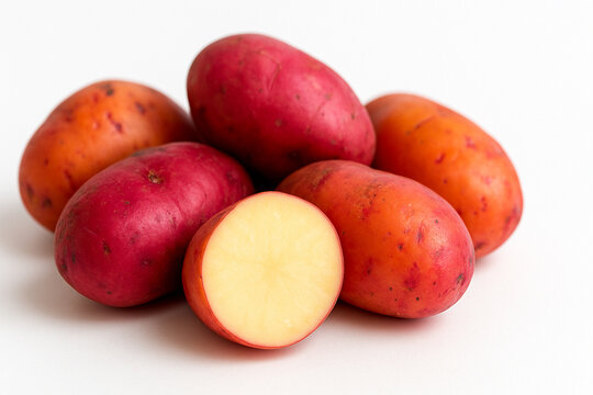 Fresh organic ulluco tubers root vegetable isolated on white background, vibrant Andean produce for cooking, nutrition, agriculture, and food photography
