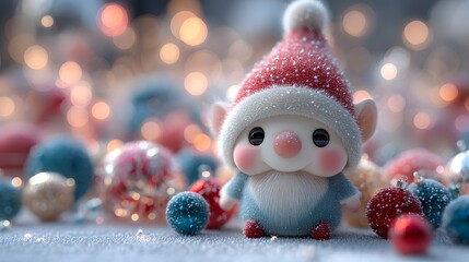 Cute Christmas gnome decoration with colorful ornaments and lights