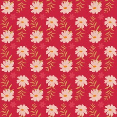 Floral Repeat Pattern: Delicate Daisies and Tendrils on Crimson