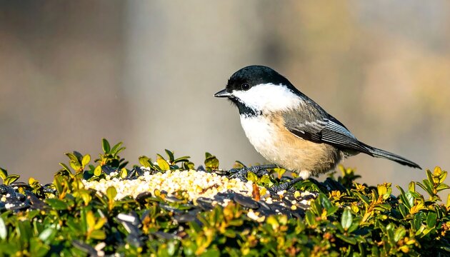 Black-capped chickadee feeding