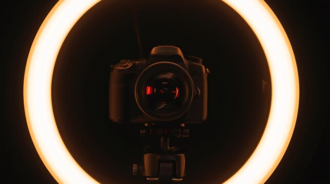 Modern digital camera recording with ring light in a studio - Powered by Adobe