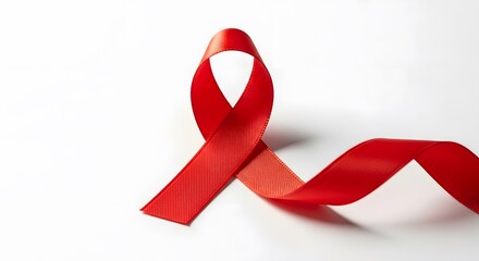 A close-up studio shot of a red ribbon, symbolizing awareness and support.
