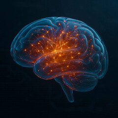 Premium 3D render of an interconnected digital brain with glowing neural networks, glassmorphism, sophisticated technology visual, emotional and powerful, for extended license.
